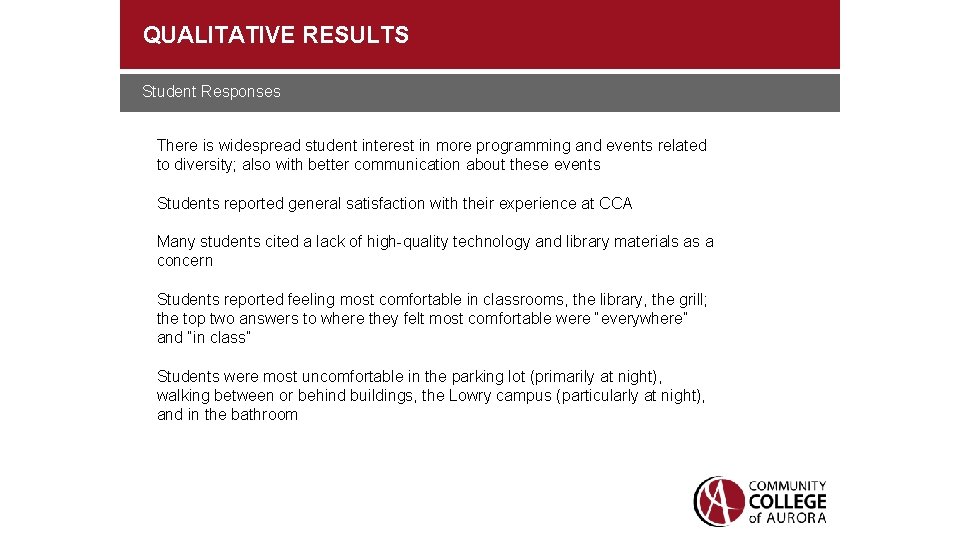 QUALITATIVE RESULTS Student Responses There is widespread student interest in more programming and events