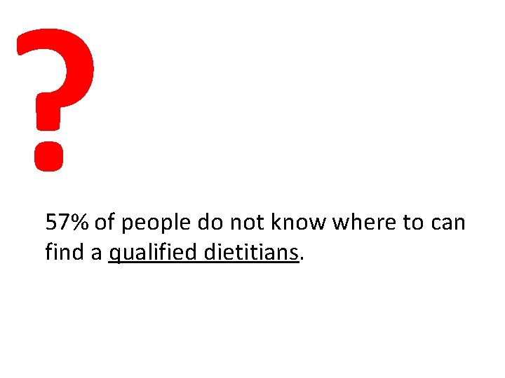 ? 57% of people do not know where to can find a qualified dietitians.