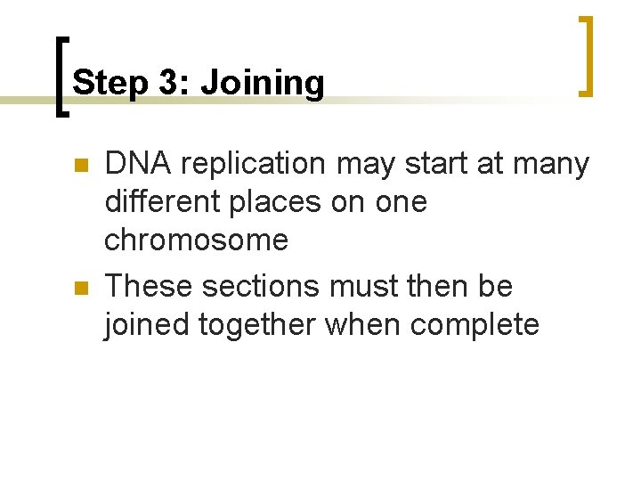 Step 3: Joining n n DNA replication may start at many different places on