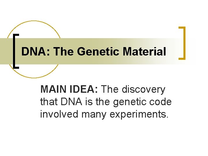 DNA: The Genetic Material MAIN IDEA: The discovery that DNA is the genetic code