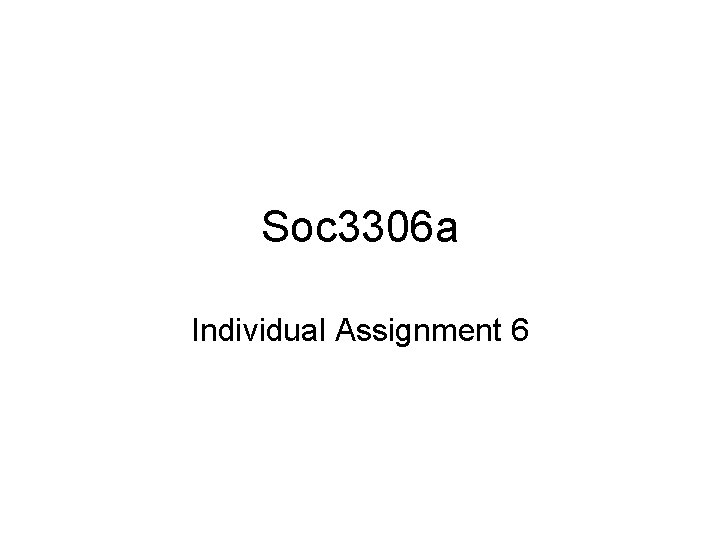 Soc 3306 a Individual Assignment 6 