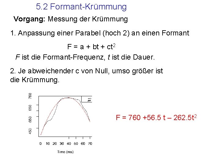 5. 2 Formant-Krümmung Vorgang: Messung der Krümmung 1. Anpassung einer Parabel (hoch 2) an