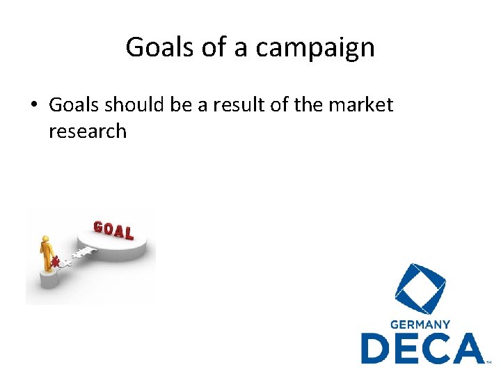 Goals of a campaign • Goals should be a result of the market research