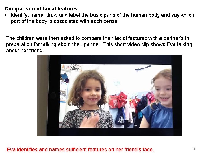 Comparison of facial features • identify, name, draw and label the basic parts of