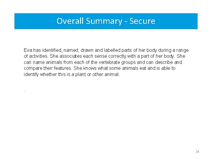 Overall Summary - Secure Eva has identified, named, drawn and labelled parts of her