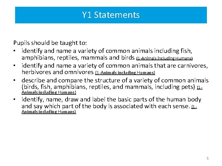 Y 1 Statements Pupils should be taught to: • identify and name a variety