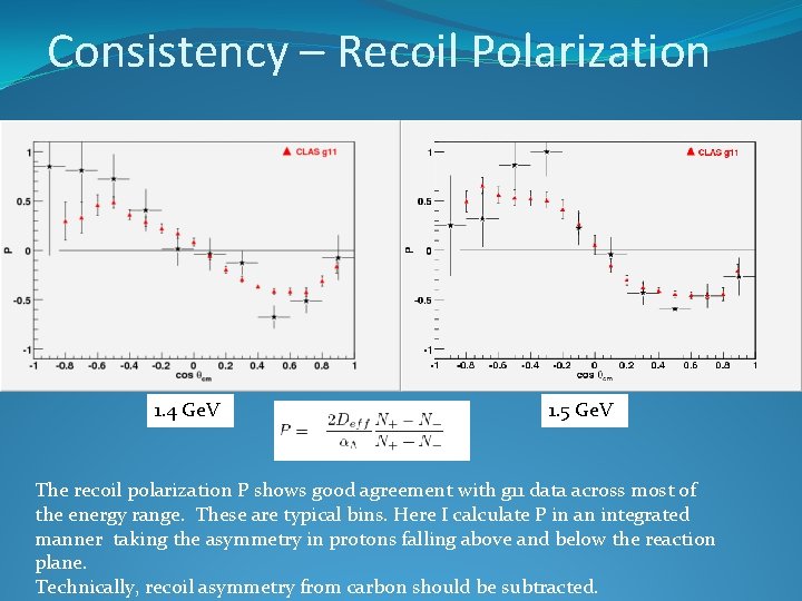 Consistency – Recoil Polarization 1. 4 Ge. V 1. 5 Ge. V The recoil