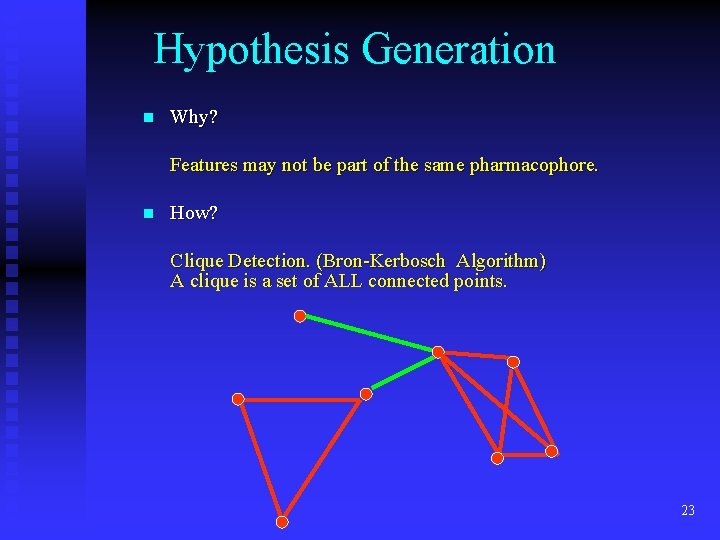 Hypothesis Generation n Why? Features may not be part of the same pharmacophore. n