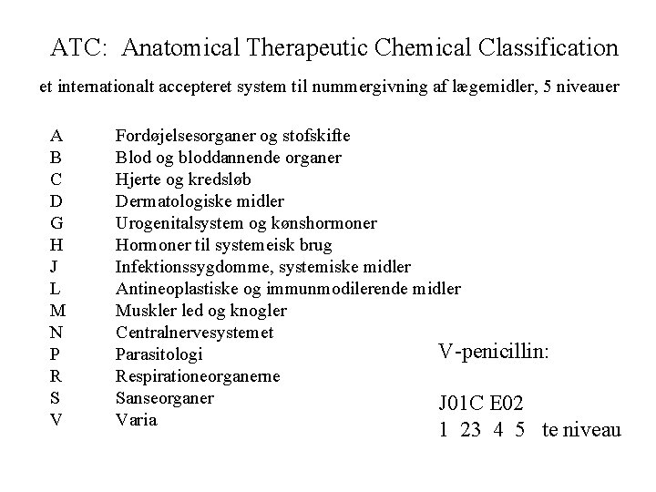 ATC: Anatomical Therapeutic Chemical Classification et internationalt accepteret system til nummergivning af lægemidler, 5