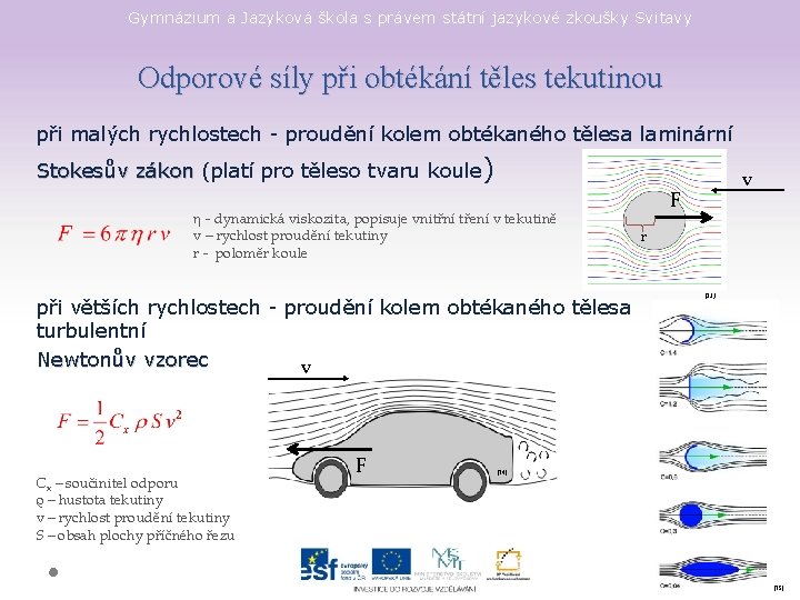 Gymnázium a Jazyková škola s právem státní jazykové zkoušky Svitavy Odporové síly při obtékání