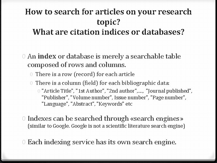 How to search for articles on your research topic? What are citation indices or