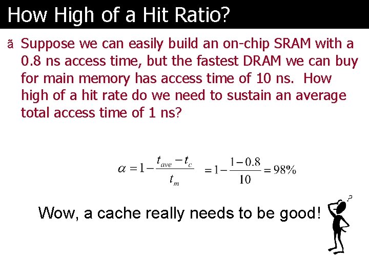 How High of a Hit Ratio? ã Suppose we can easily build an on-chip