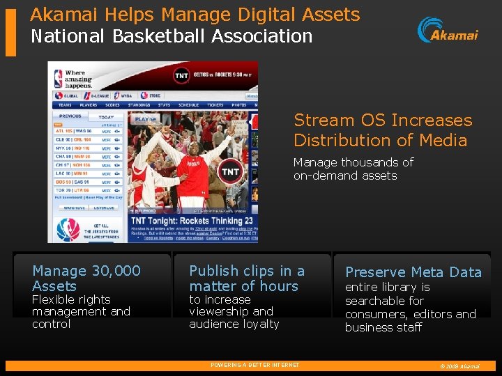 Akamai Helps Manage Digital Assets National Basketball Association Stream OS Increases Distribution of Media