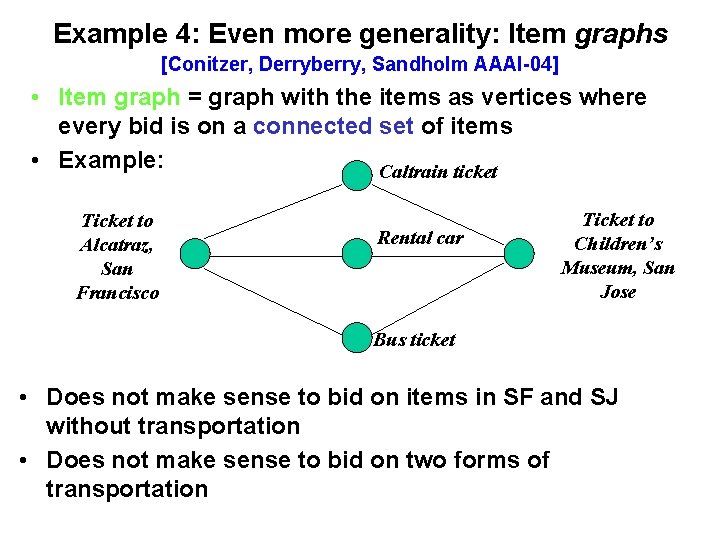 Example 4: Even more generality: Item graphs [Conitzer, Derryberry, Sandholm AAAI-04] • Item graph