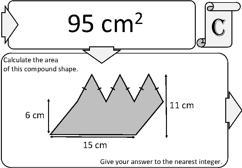 95 2 cm c Calculate the area of this compound shape. 11 cm 6