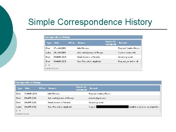 Simple Correspondence History Simple Correspondence History