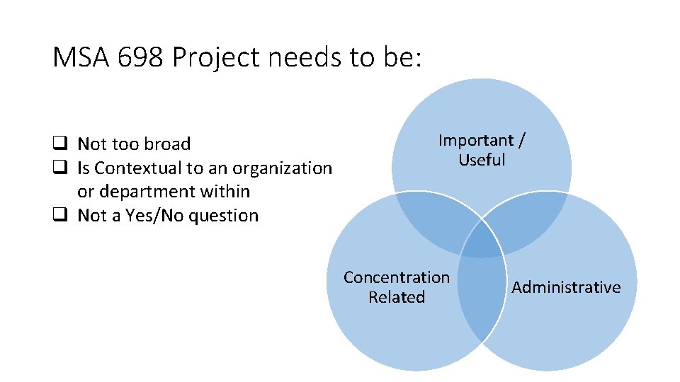 MSA 698 Project needs to be: q Not too broad q Is Contextual to MSA 698 Project needs to be: q Not too broad q Is Contextual to