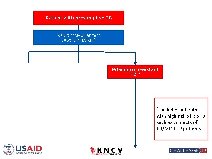 Patient with presumptive TB Rapid molecular test (Xpert MTB/RIF) No TB Rif susceptible TB