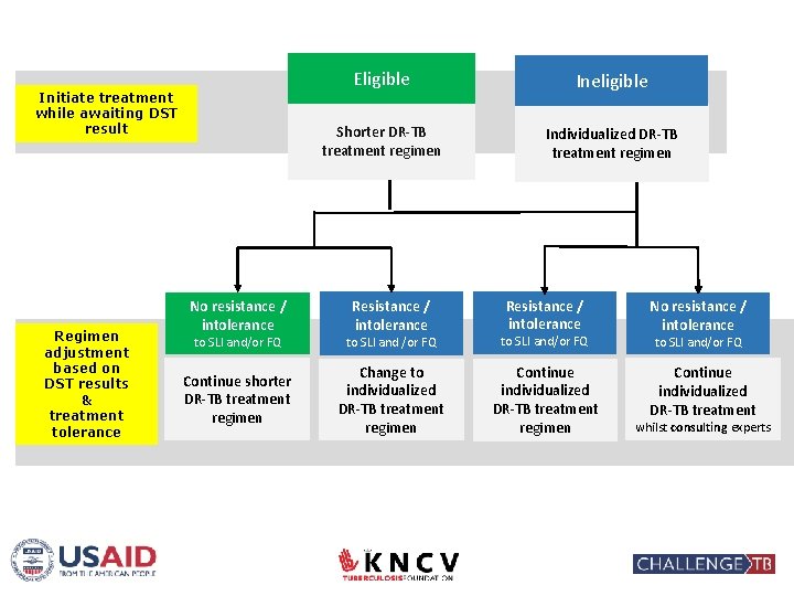 Initiate treatment Initial treatment regimen while awaiting DST result Regimen adjustment based on •