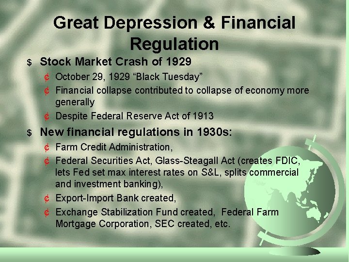 Great Depression & Financial Regulation $ Stock Market Crash of 1929 ¢ October 29,