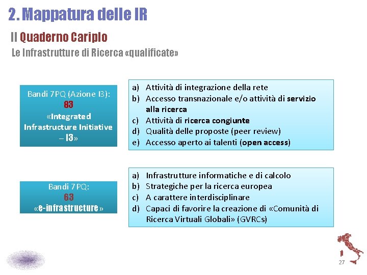 2. Mappatura delle IR Il Quaderno Cariplo Le Infrastrutture di Ricerca «qualificate» Bandi 7