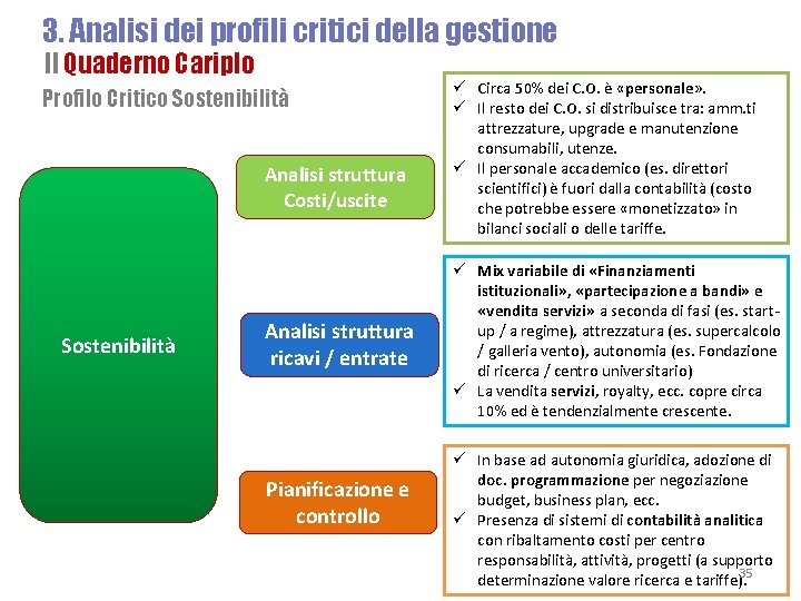 3. Analisi dei profili critici della gestione Il Quaderno Cariplo Profilo Critico Sostenibilità Analisi