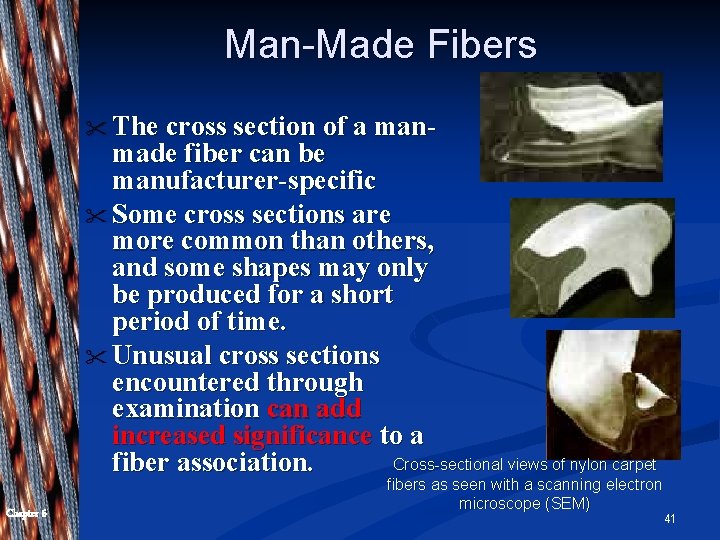 Man-Made Fibers " The cross section of a man- made fiber can be manufacturer-specific