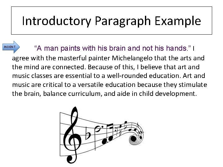 Introductory Paragraph Example “A man paints with his brain and not his hands. ”