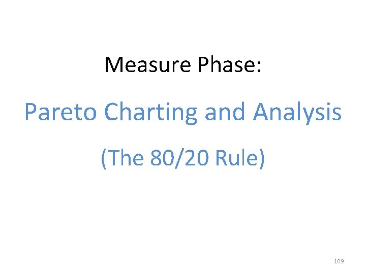 Measure Phase: Pareto Charting and Analysis (The 80/20 Rule) 109 