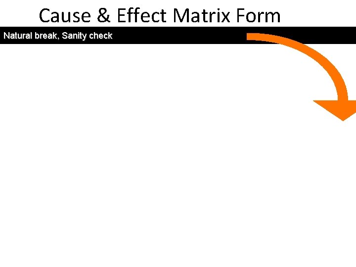 Cause & Effect Matrix Form Natural break, Sanity check 123 
