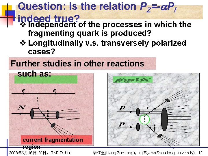 Question: Is the relation PZ=- Pf indeed true? v Independent of the processes in