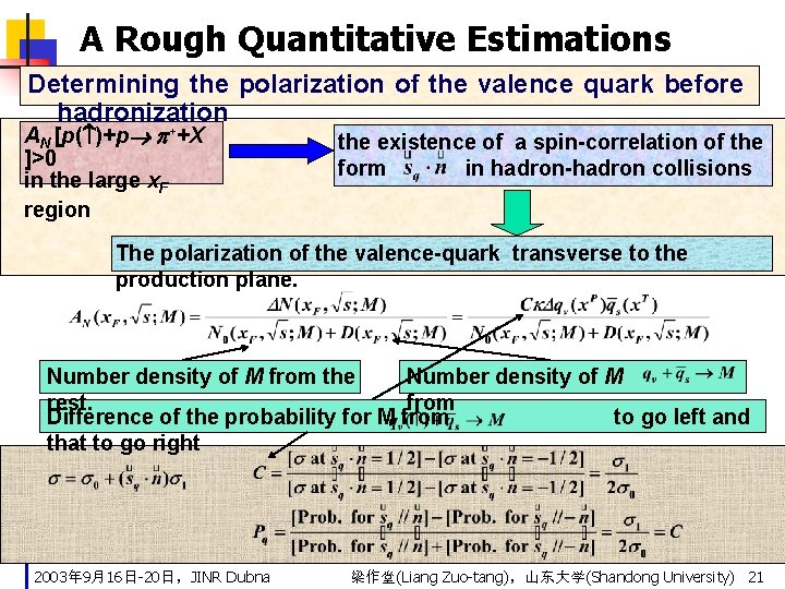 A Rough Quantitative Estimations Determining the polarization of the valence quark before hadronization AN
