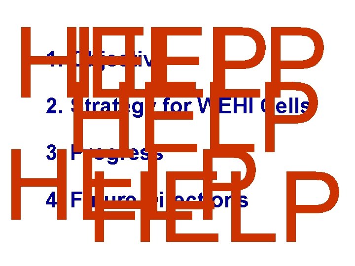 HELP HELP 1. Objective 2. Strategy for WEHI Cells 3. Progress 4. Future Directions