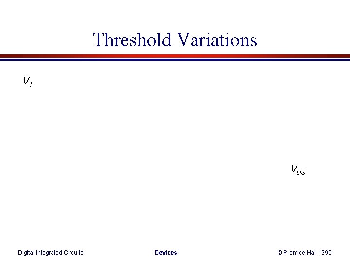 Threshold Variations VT VDS Digital Integrated Circuits Devices © Prentice Hall 1995 