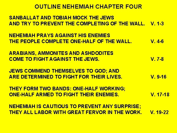 OUTLINE NEHEMIAH CHAPTER FOUR SANBALLAT AND TOBIAH MOCK THE JEWS AND TRY TO PREVENT