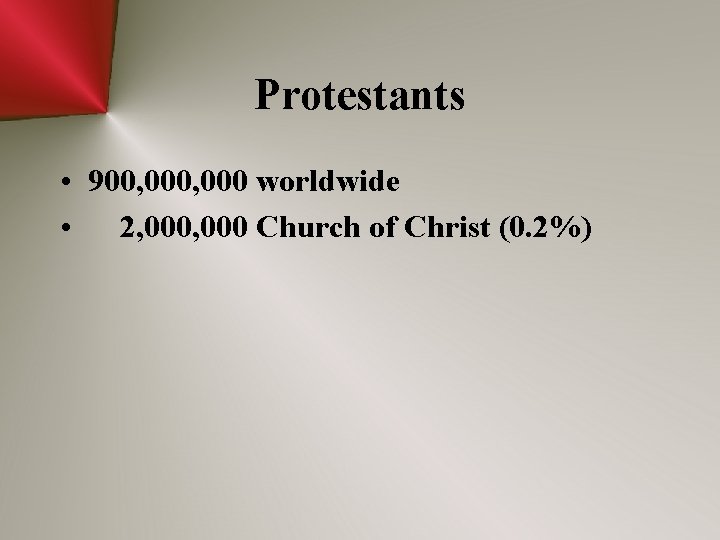 Protestants • 900, 000 worldwide • 2, 000 Church of Christ (0. 2%) 