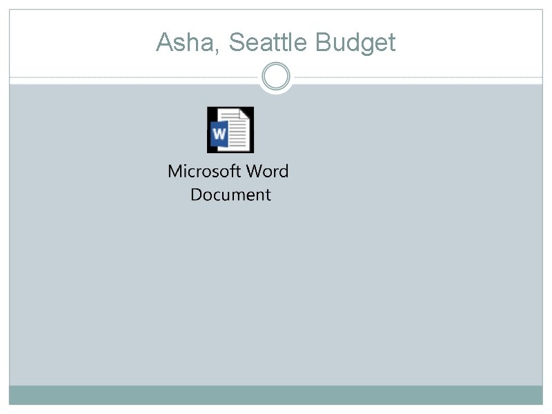 Asha, Seattle Budget 