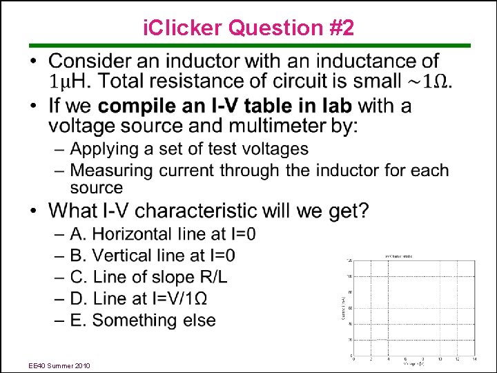 i. Clicker Question #2 • EE 40 Summer 2010 Hug 5 