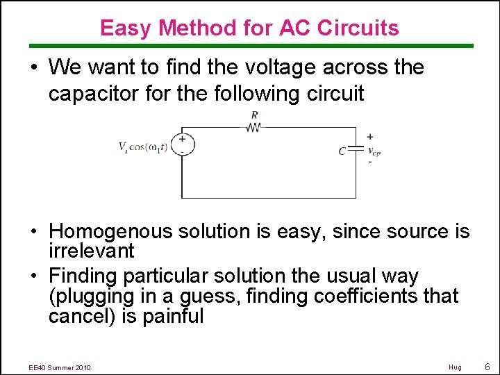 Easy Method for AC Circuits • We want to find the voltage across the