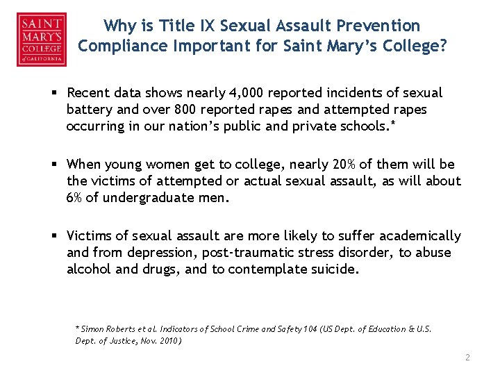 Why is Title IX Sexual Assault Prevention Compliance Important for Saint Mary’s College? §