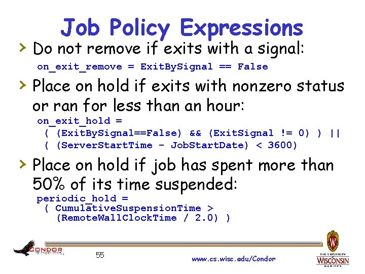 Job Policy Expressions › Do not remove if exits with a signal: on_exit_remove =