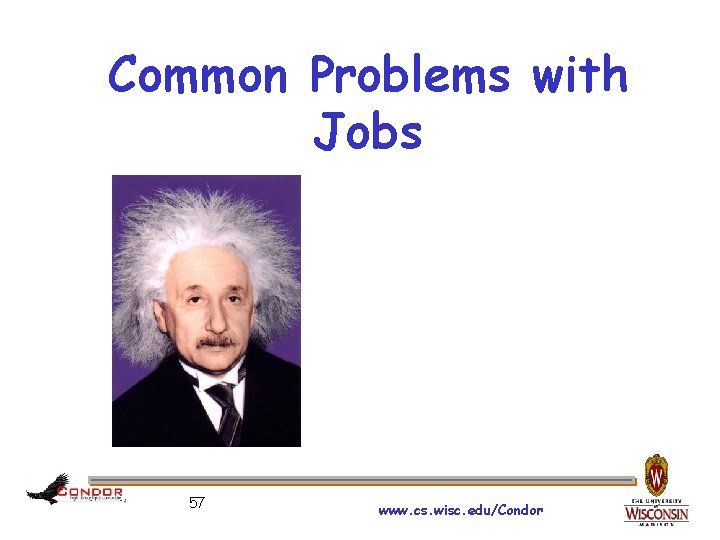 Common Problems with Jobs 57 www. cs. wisc. edu/Condor 