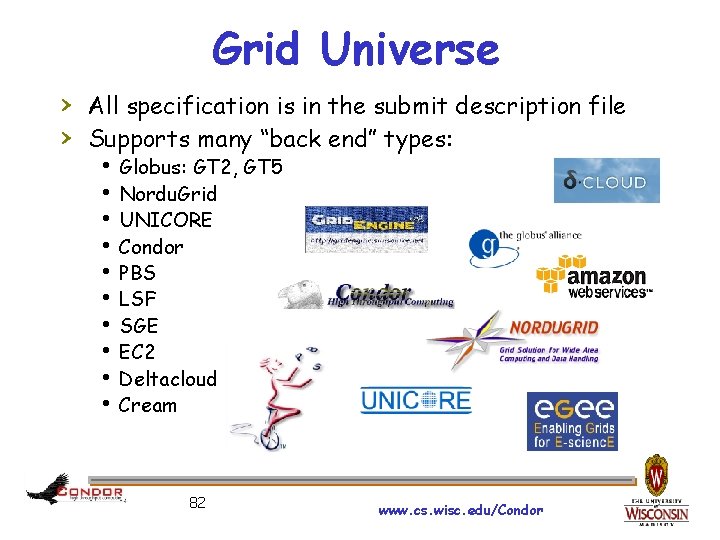 Grid Universe › All specification is in the submit description file › Supports many