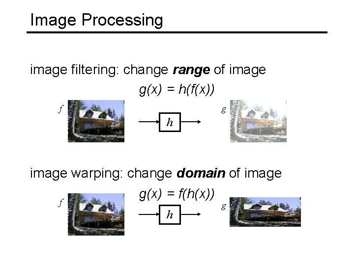 Image Processing image filtering: change range of image g(x) = h(f(x)) f g h