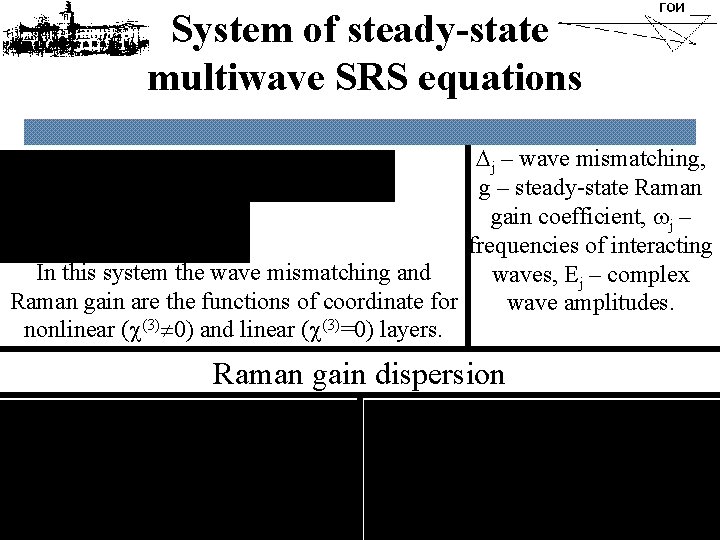 System of steady-state multiwave SRS equations j – wave mismatching, g – steady-state Raman