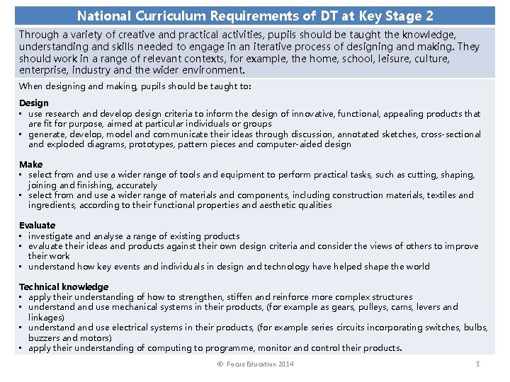 National Curriculum Requirements of DT at Key Stage 2 Through a variety of creative