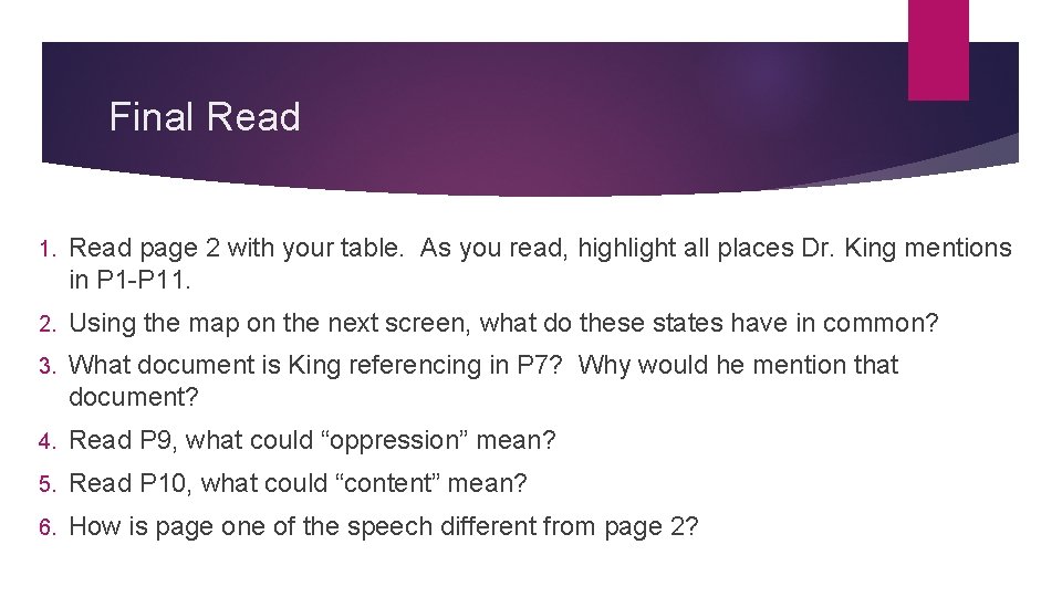 Final Read 1. Read page 2 with your table. As you read, highlight all Final Read 1. Read page 2 with your table. As you read, highlight all