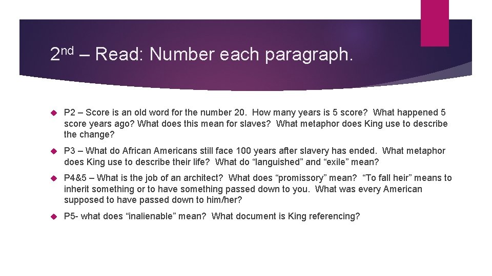2 nd – Read: Number each paragraph. P 2 – Score is an old 2 nd – Read: Number each paragraph. P 2 – Score is an old