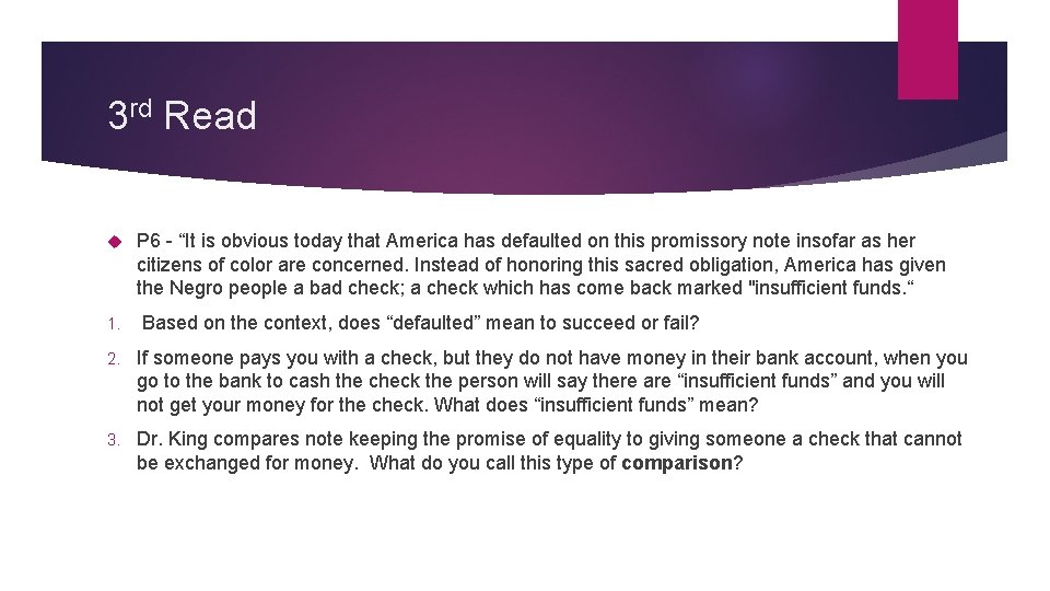 3 rd Read 1. P 6 - “It is obvious today that America has 3 rd Read 1. P 6 - “It is obvious today that America has