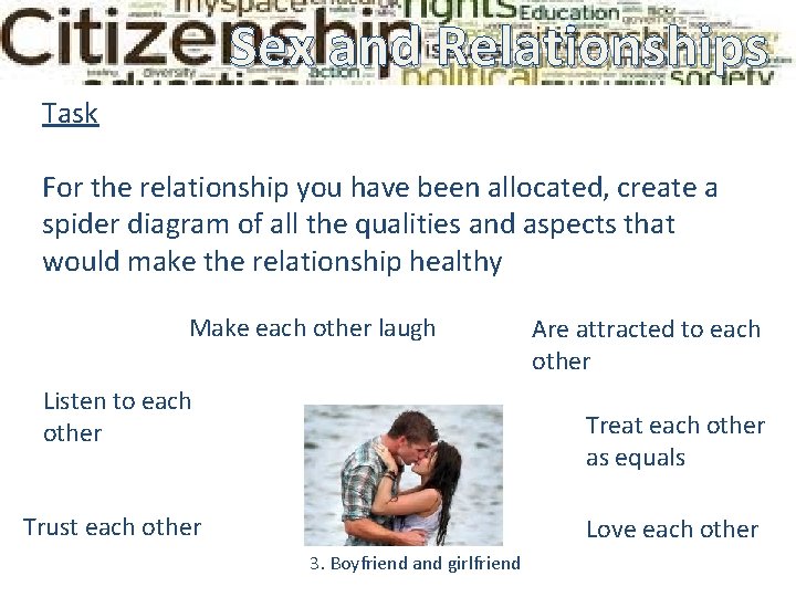 Sex and Relationships Ground Relationships Rules Task For the relationship you have been allocated, Sex and Relationships Ground Relationships Rules Task For the relationship you have been allocated,